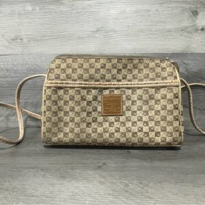 Vintage Liz Claiborne Taupe Beige Tan Leather Trim Bag Purse Crossbody